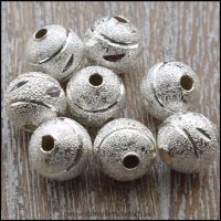 8mm Silver Plated Patterned Stardust Beads