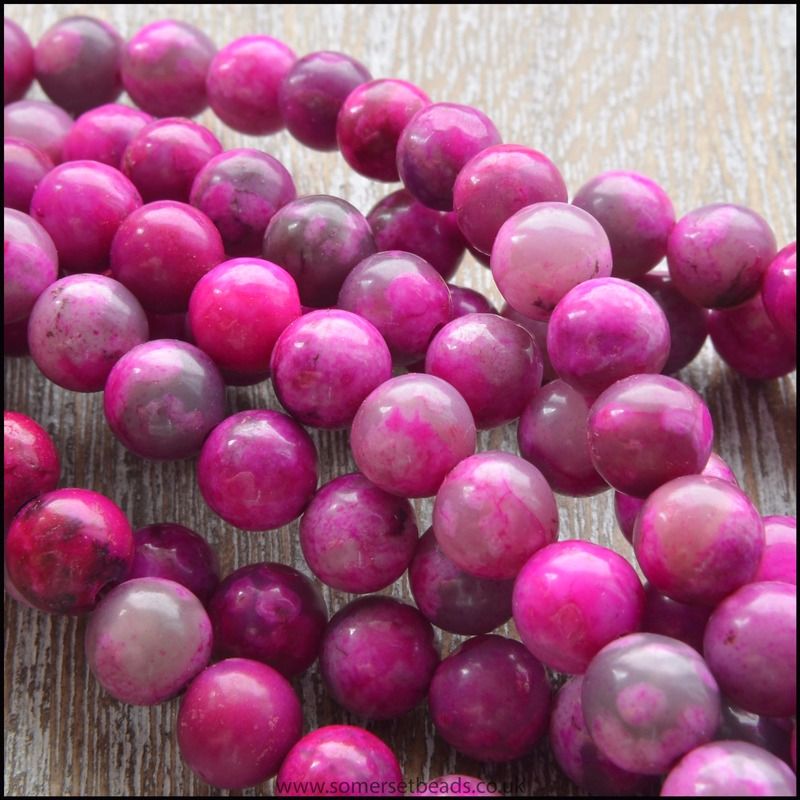 Dyed Pink 6mm Jasper Semi Precious Plain Round Beads