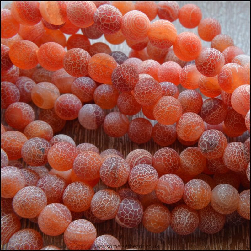 6mm orange coloured plain round frosted agate gemstone beads for making jew