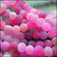 6mm Dyed Pink Frosted Agate Plain Round Beads