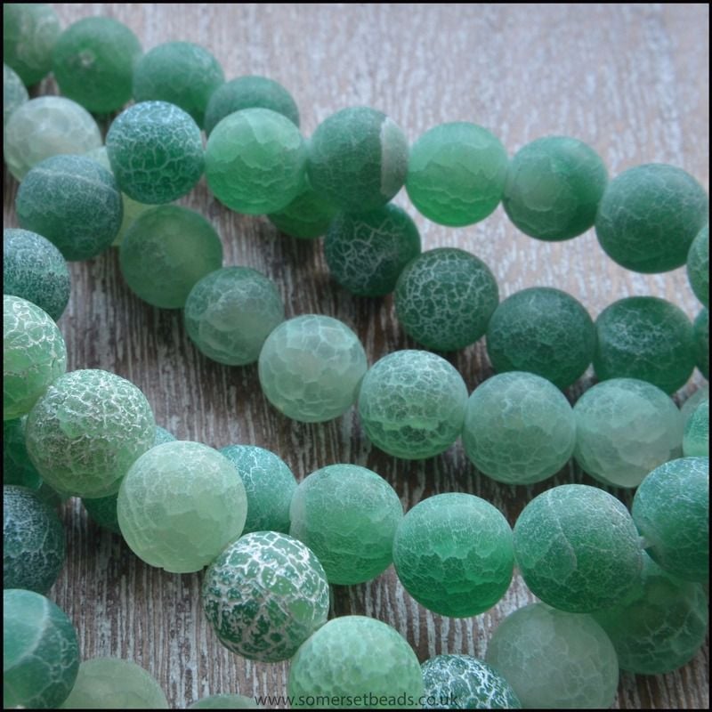 8mm Dyed Green Frosted Agate Plain Round Beads
