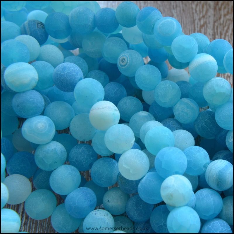 6mm Dyed Blue Frosted Agate Plain Round Beads