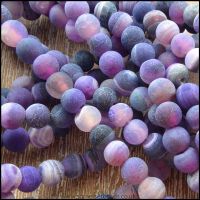 8mm Deep Purple Dyed Frosted Agate Plain Round Beads