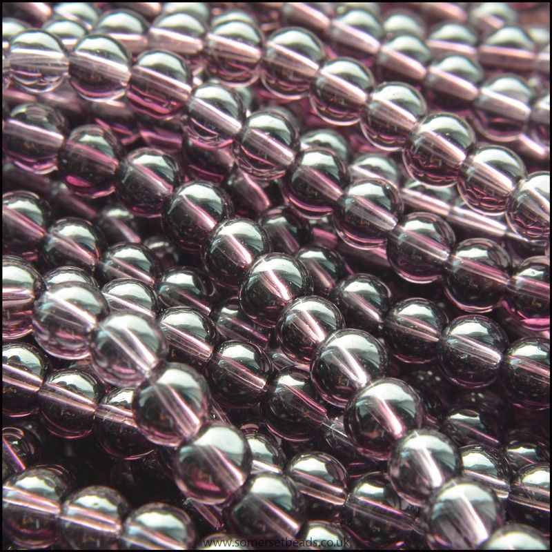 4mm Glass Round Beads - Purple