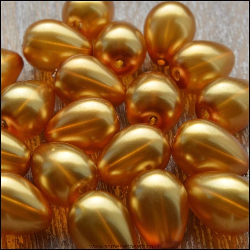 Gold Transparent Glass Pearl Teardrops