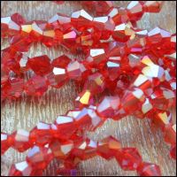 4mm Faceted Glass Bicone Shaped Beads - Red AB