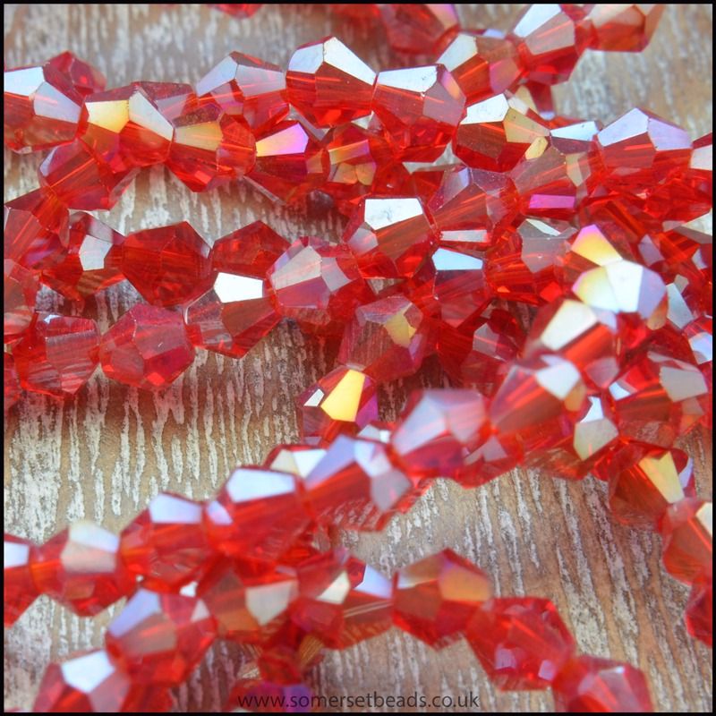 4mm Faceted  Bicone Shaped red glass beads