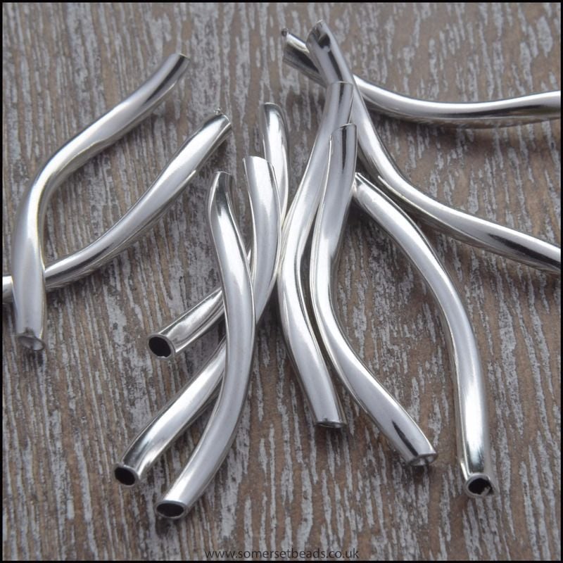 25mm Silver Plated Wavy Tube Spacer Beads