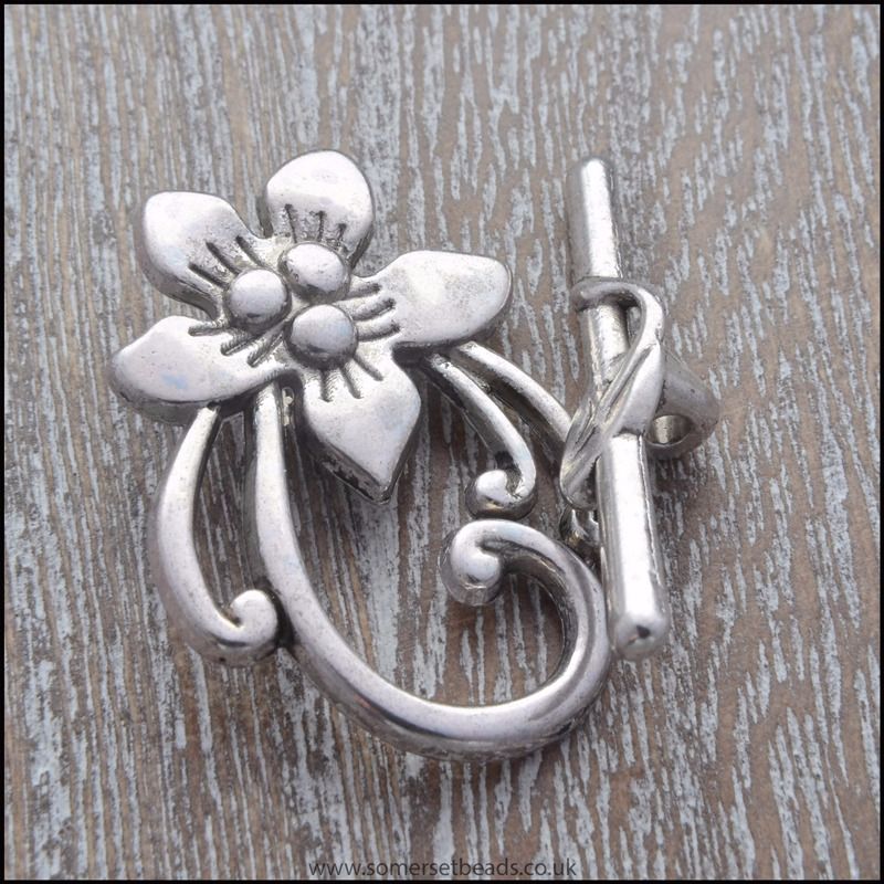 Antique Silver Flower Toggle Clasps
