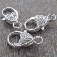 Large Silver Heart Patterned Trigger/ Lobster Clasps