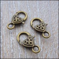 Large Bronze Heart Patterned Trigger/ Lobster Clasps