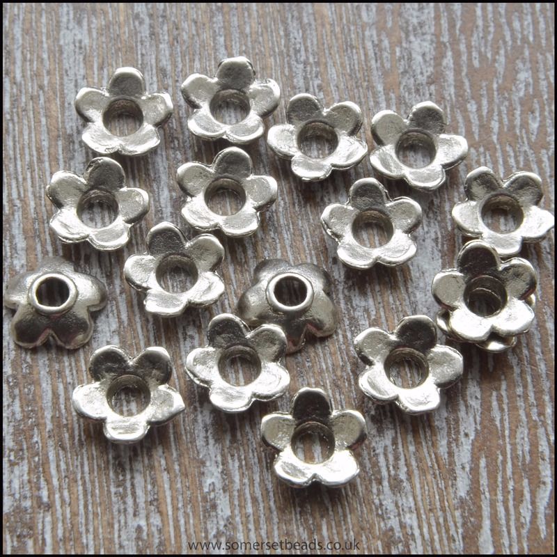 6.5mm Silver Flower Bead Caps