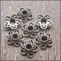 Antique Silver Tibetan Style Flower Bead Caps 12mm