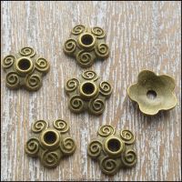 10mm Bronze Tibetan Style Flower Bead Caps