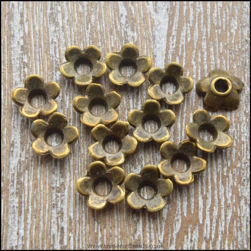 6.5mm Bronze Flower Bead Caps