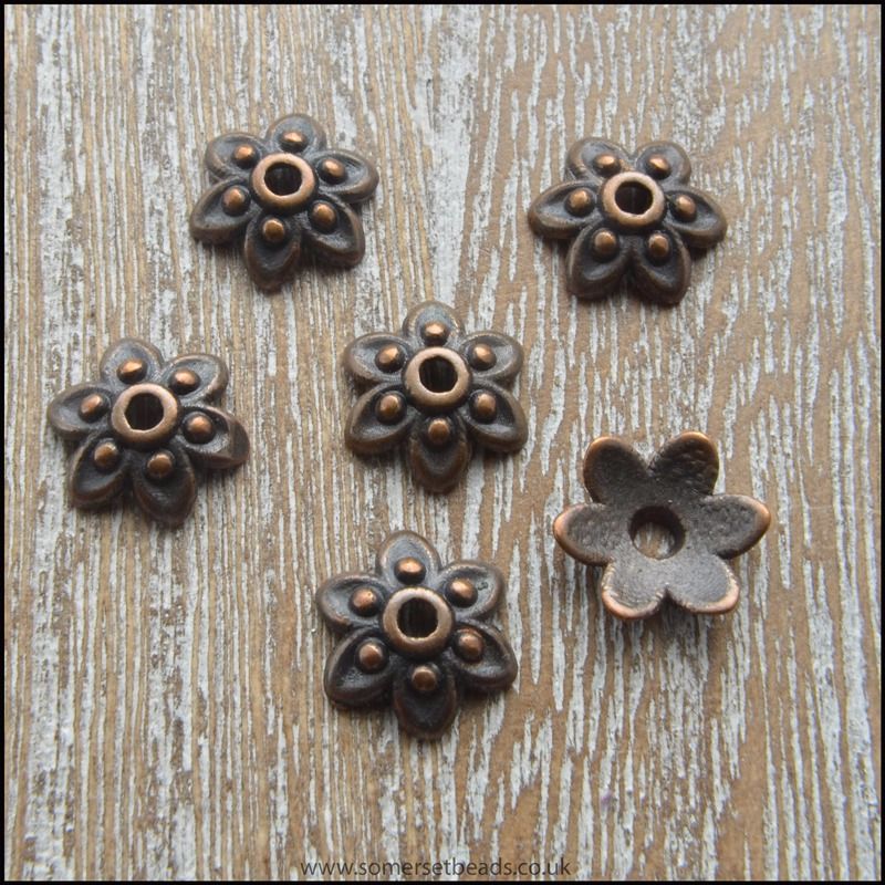 9mm Copper 6 Petal Flower Bead Caps