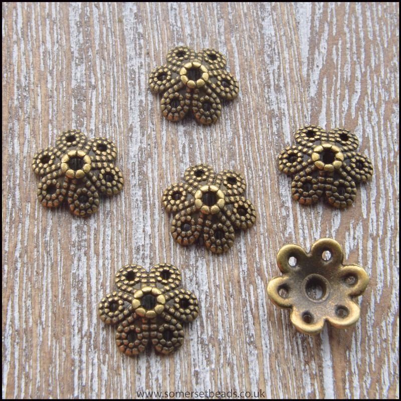 Bronze Tibetan Style Flower bead caps 10mm