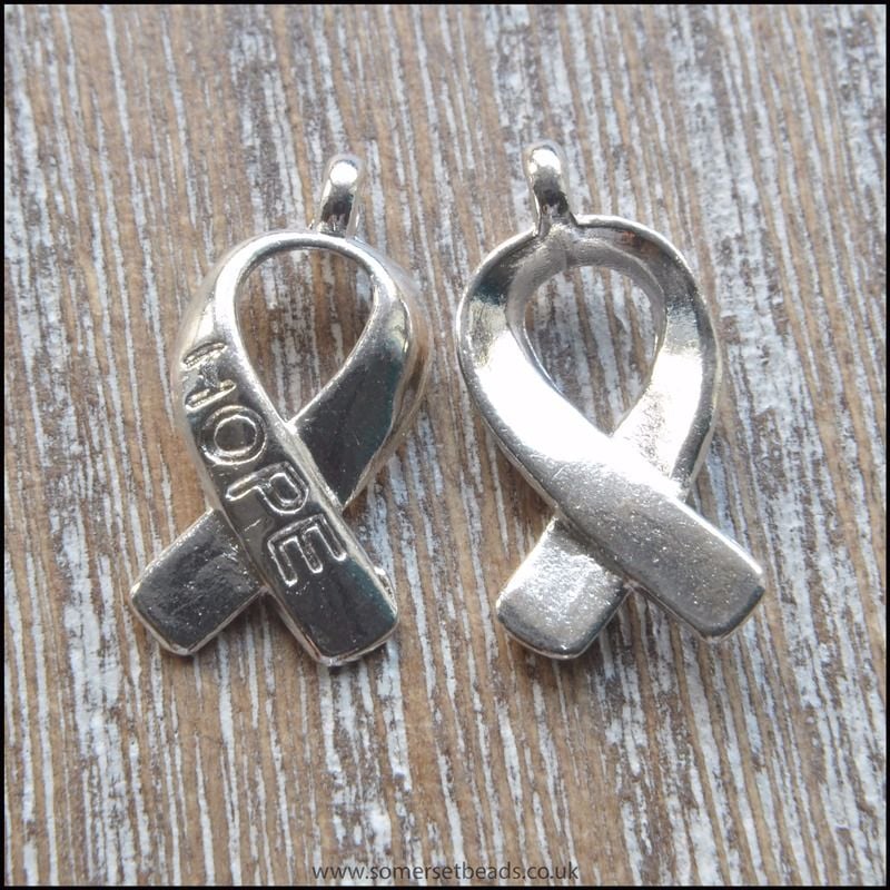Silver Breast Cancer Awareness Ribbon Hope Charm