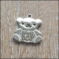 Silver Plated Rhinestone Teddy Bear Charm