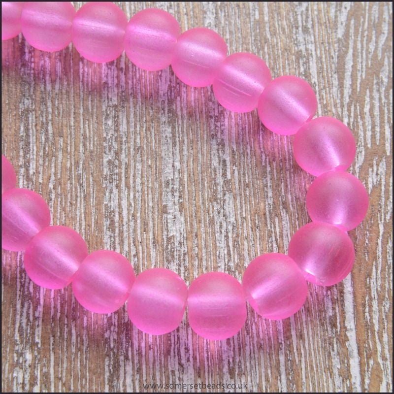 6mm Pink Frosted Glass Beads