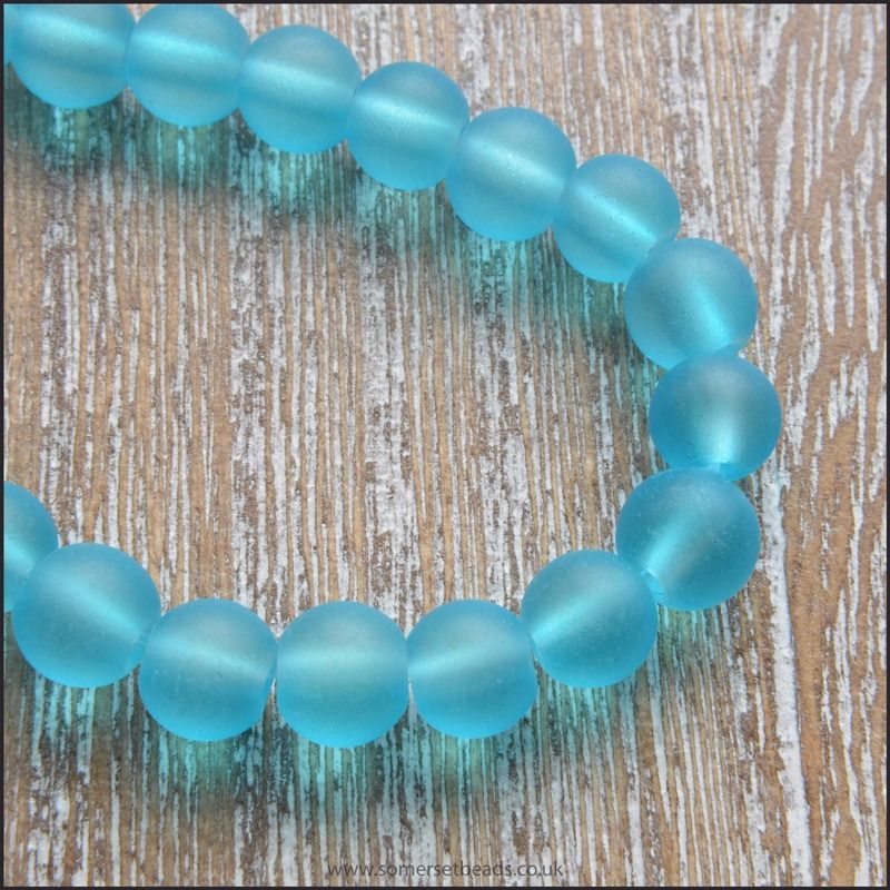 Dark Sky Blue Frosted Glass Beads 6mm