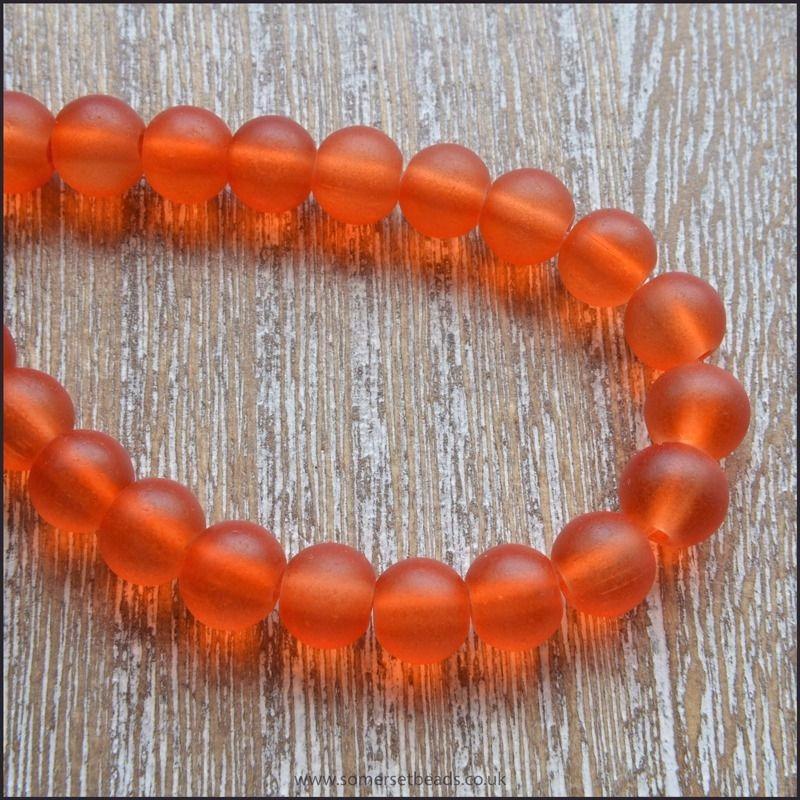 6mm Orange frosted Glass Beads