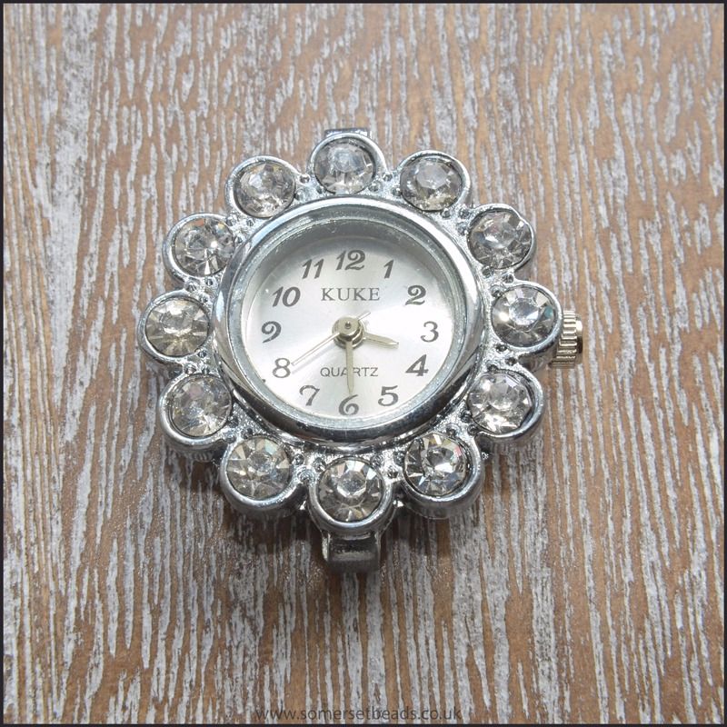 Round Rhinestone Silver Watch Face For Jewellery Making - Style 1