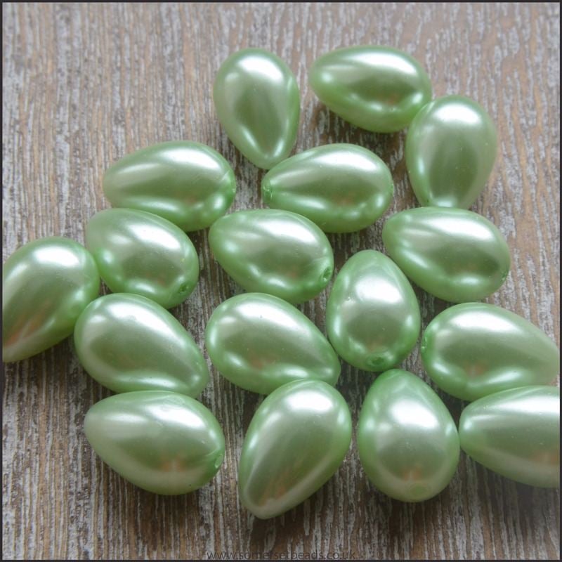 Green Transparent Glass Pearl Teardrop Beads 11mm
