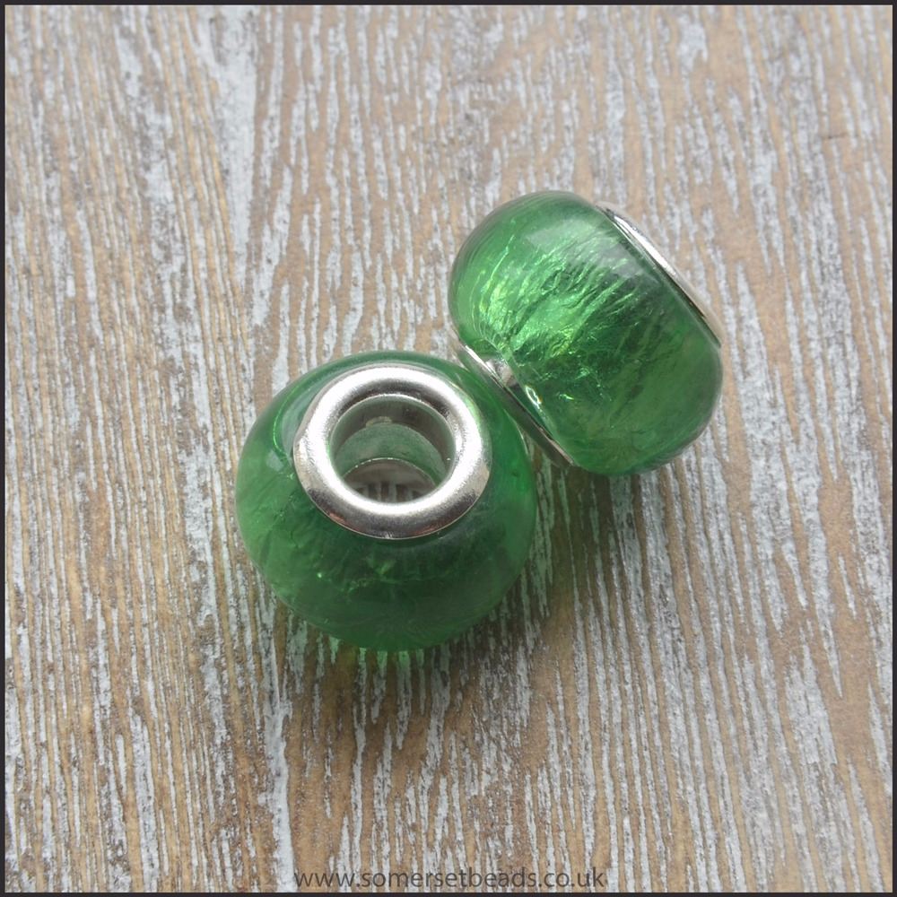 Green Foil Glass European Style Charm Bead