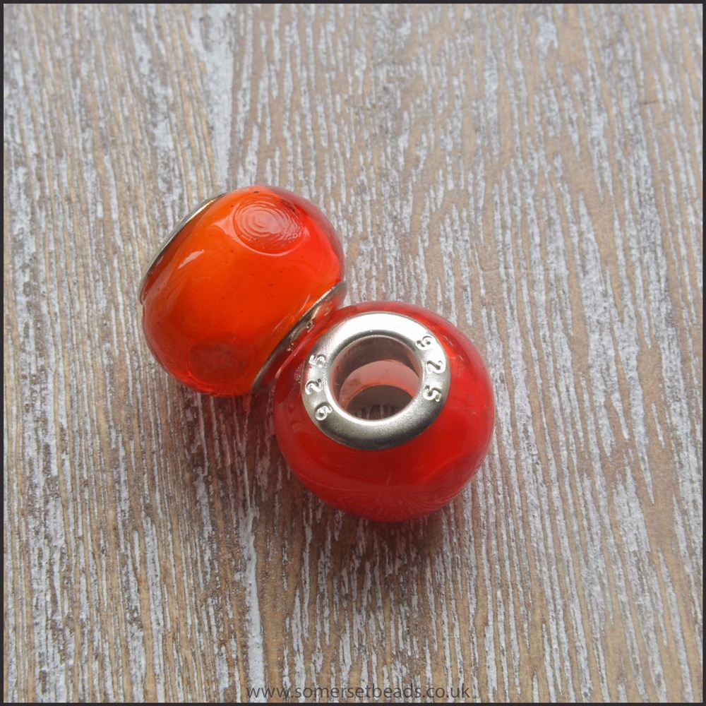 Fiery Red Glass European Charm Beads
