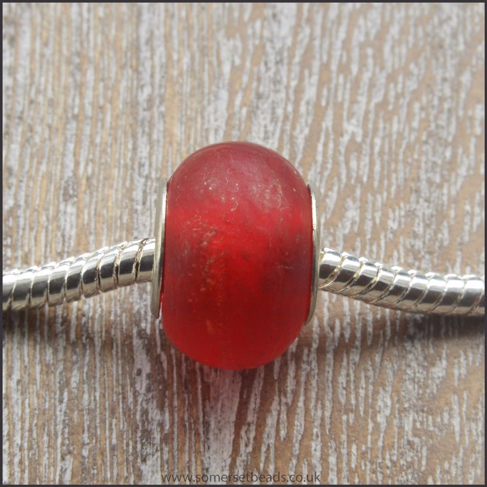 Red Matte Glass European Charm Beads