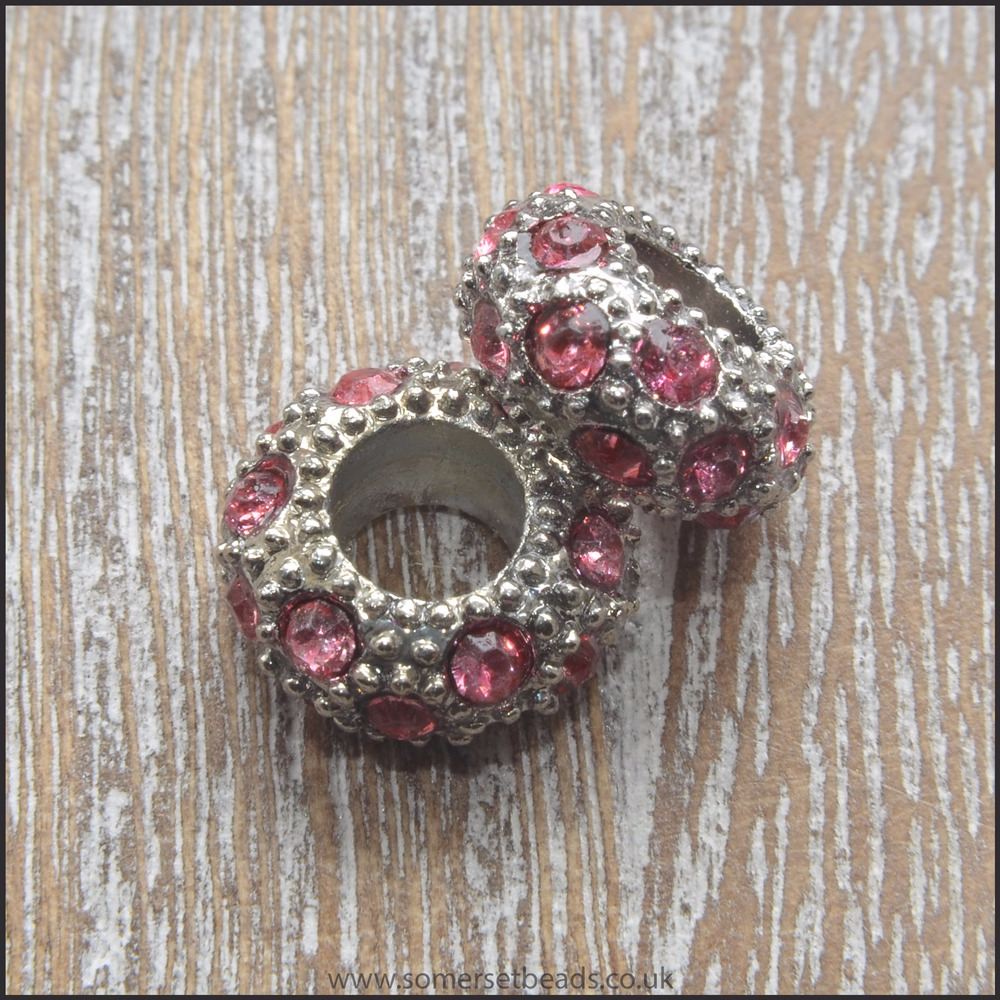 Rose Pink Rhinestone Rondelle Spacer Beads