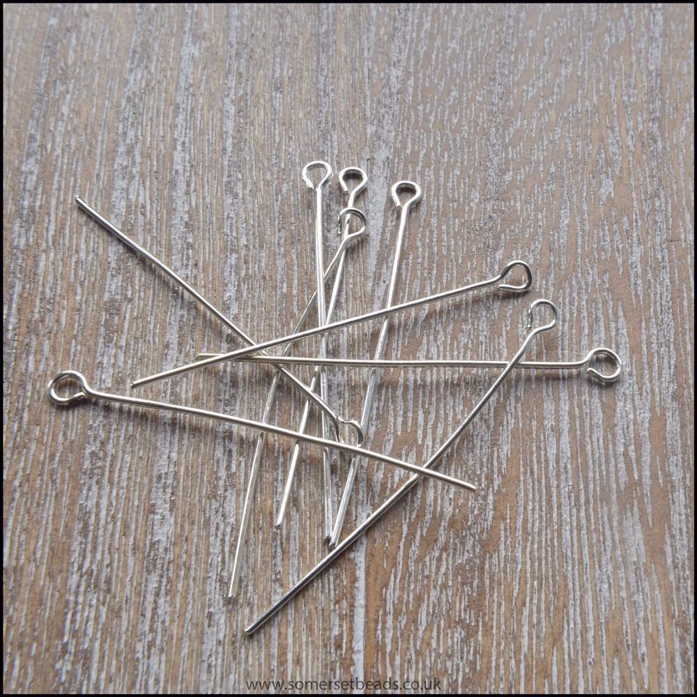 40mm Silver Plated Eye Pins For Jewellery Making