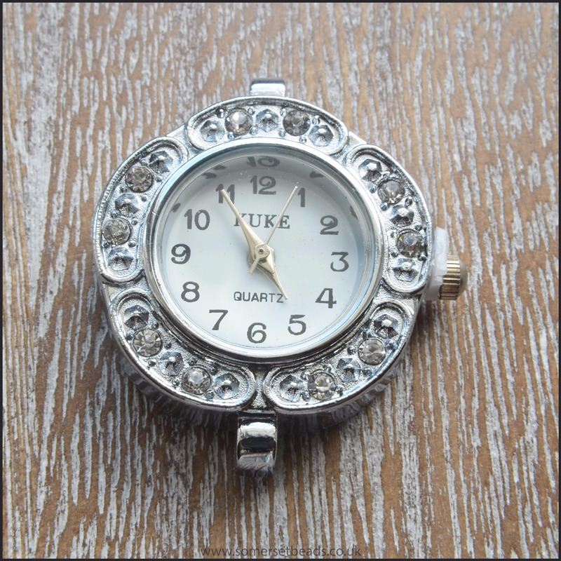 Round Silver Rhinestone Watch Face For Jewellery Making- Style 2
