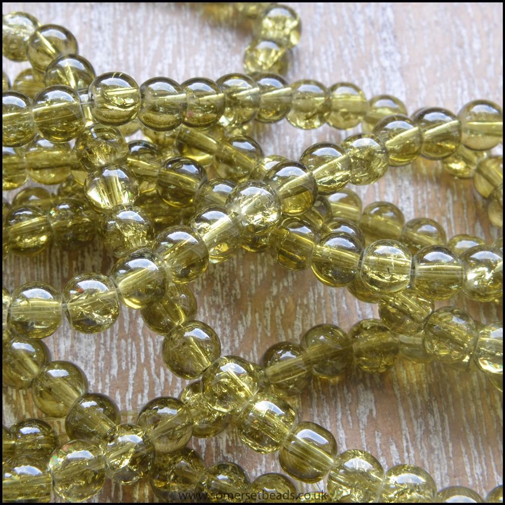 4mm Olive Green Crackle Glass Beads