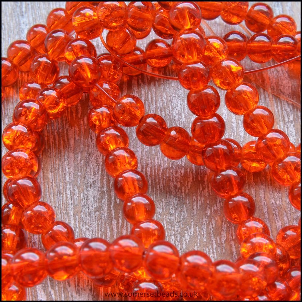 4mm Orange Crackle Glass Beads