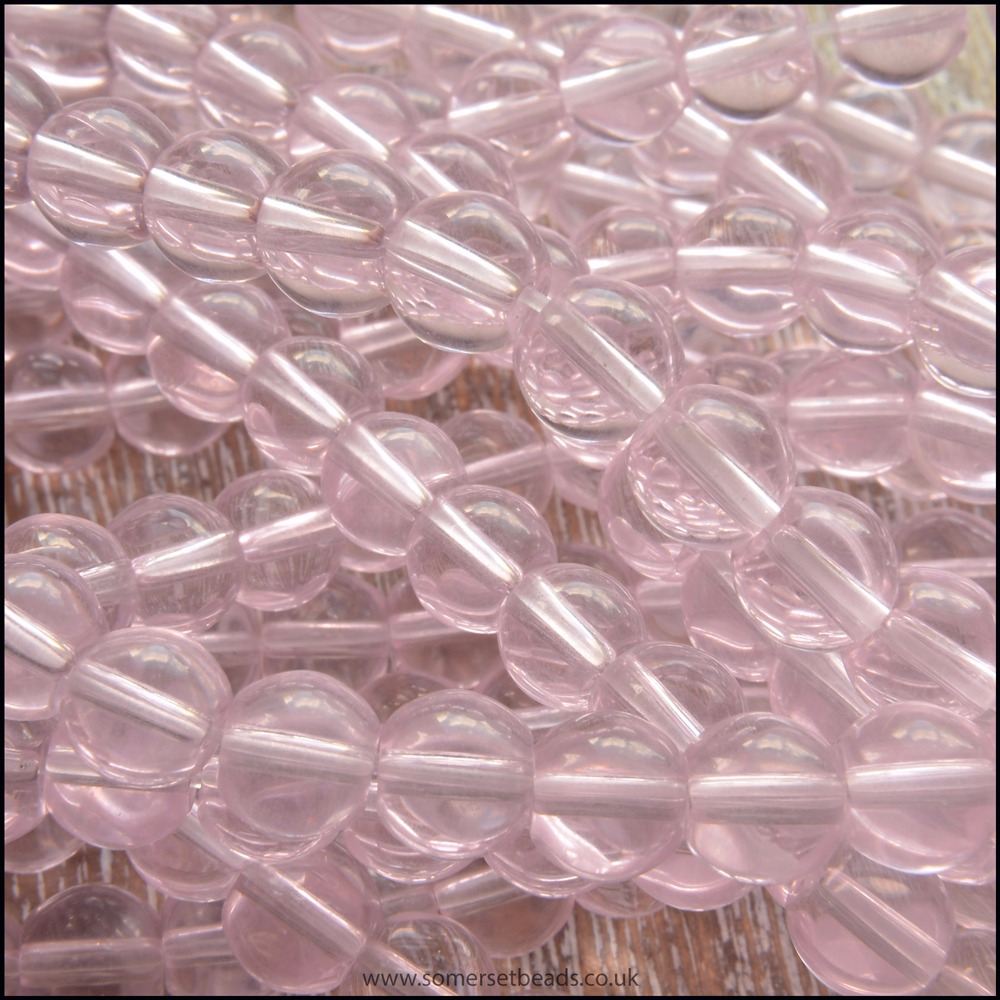 6mm Pink Glass Round Beads