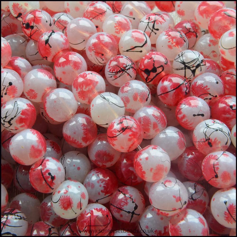 6mm Strawberry Red Painted Thread Glass Beads