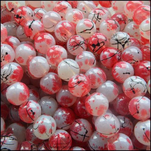 8mm Strawberry Red Painted Thread Glass Beads