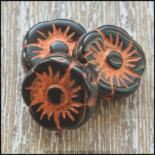 Czech Picasso Flower Black Shine Capri Beads 11mm