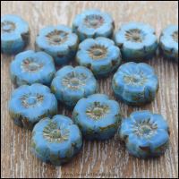 Mini Czech Table Cut Picasso Flower Beads - Opaque Blue - 8mm