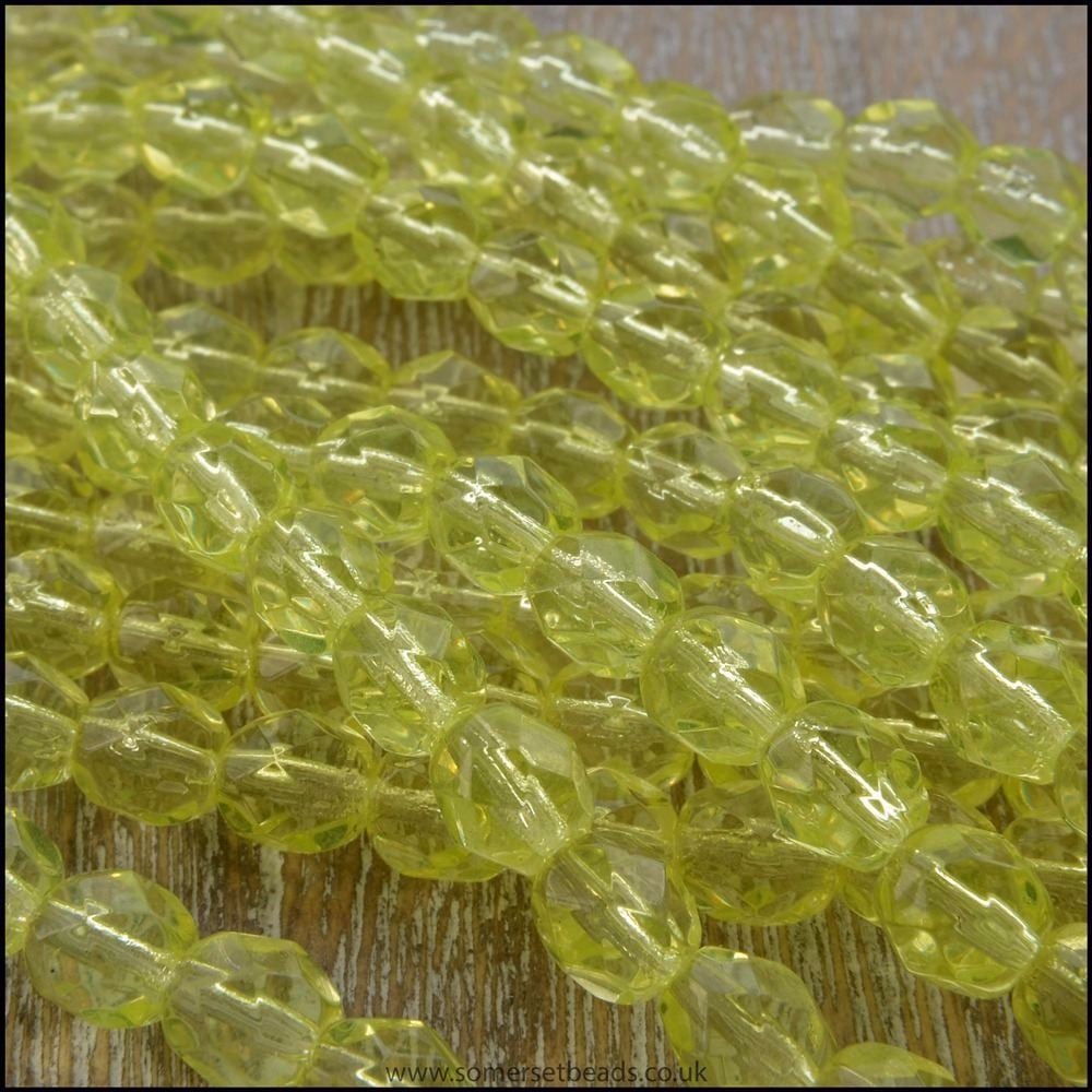 Czech Glass Faceted Fire Polished Beads 6mm - Chartreuse Yellow