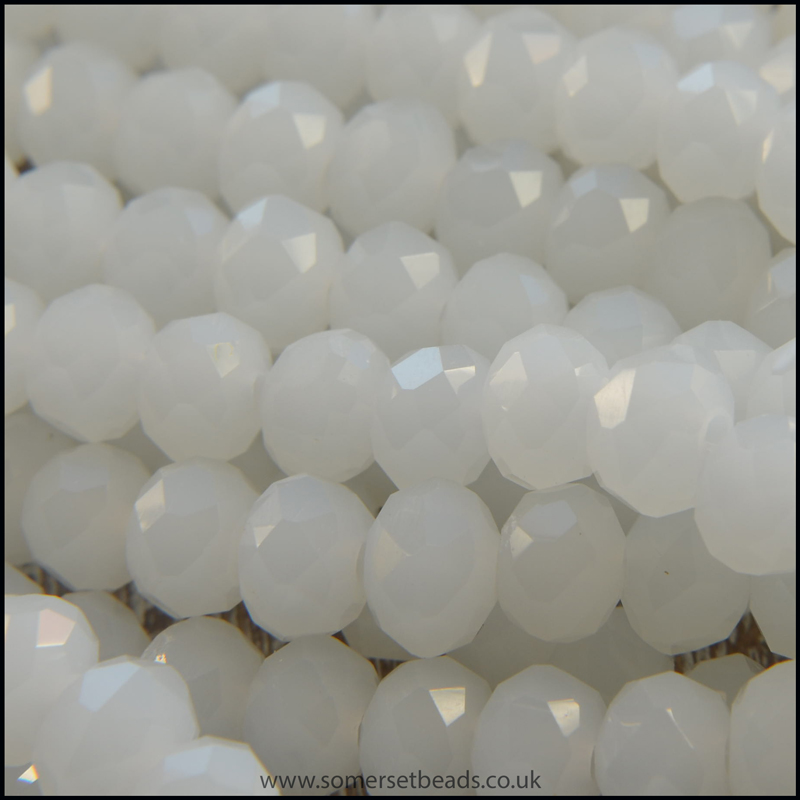 Opaque Faceted Glass Crystal Rondelle Beads White 6mm x 4mm
