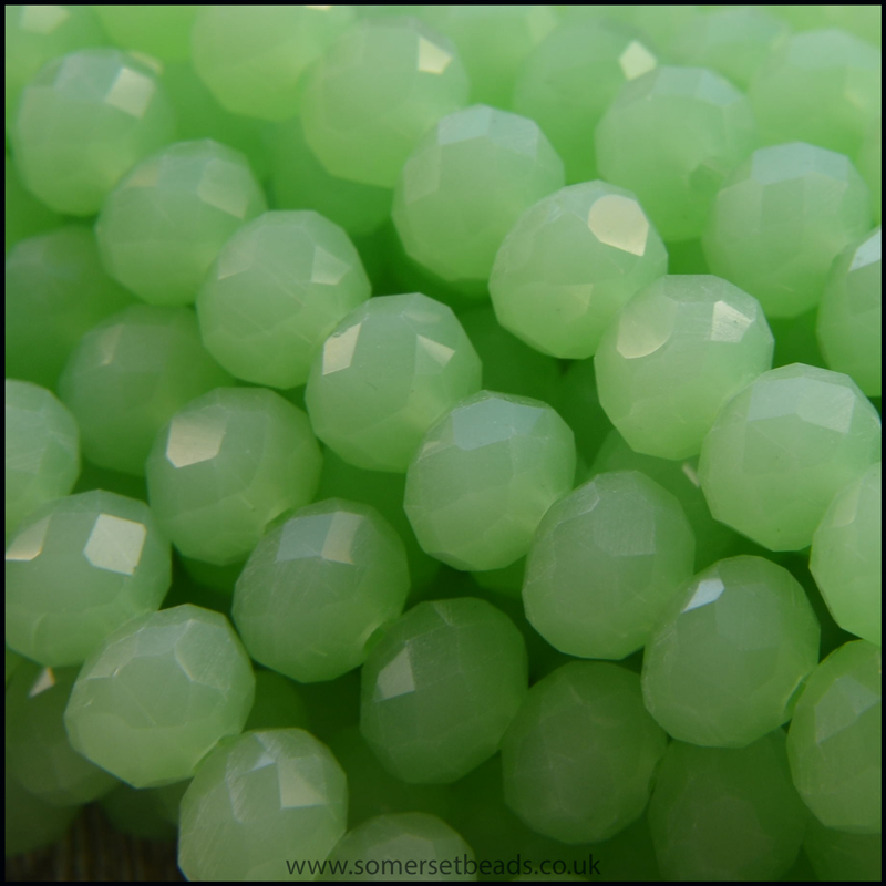 Opaque Faceted Glass Crystal Rondelle Beads Pale Green 6mm x 4mm