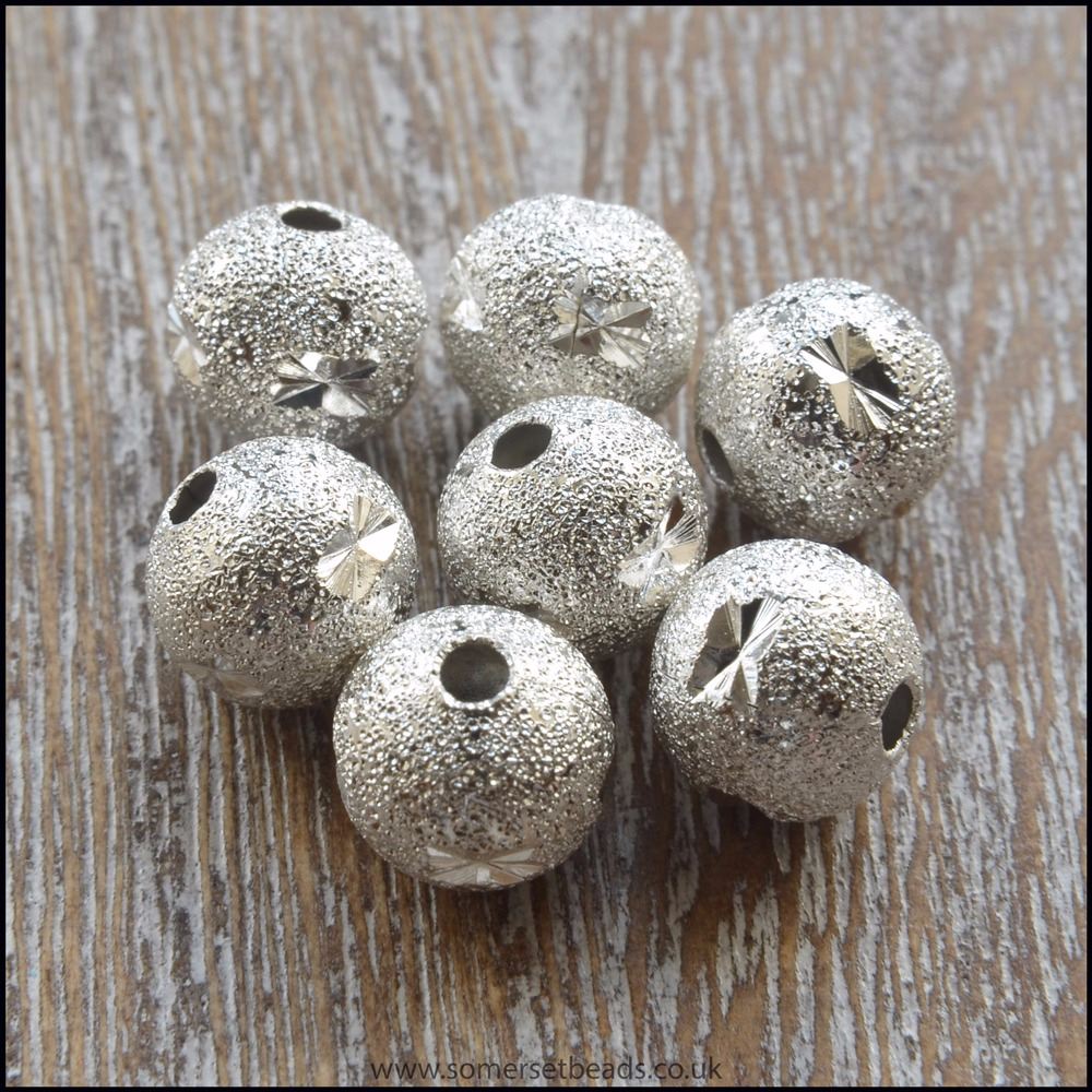 8mm Silver Plated Star Pattern Stardust beads