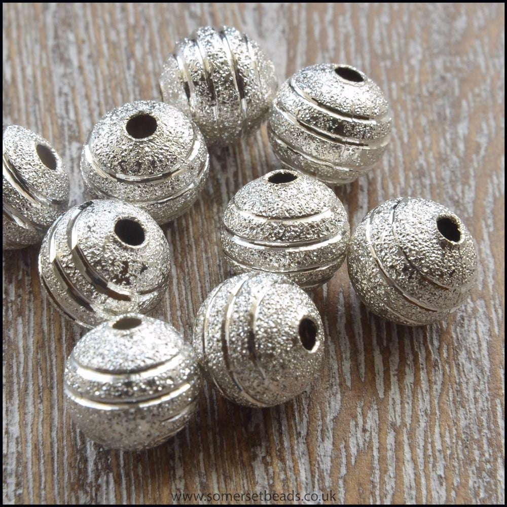 8mm Silver Plated Striped Stardust Beads