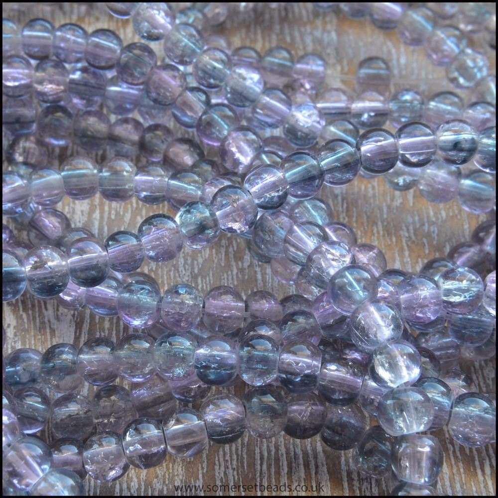 4mm Grey & Lilac Two Tone Crackle Glass Beads