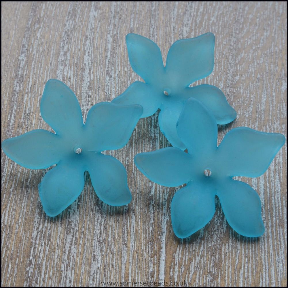 Turquoise Lucite Flower Beads 29mm x 27mm Pk 10