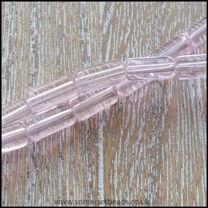 Pink Glass Tube Beads 10mm x 4mm