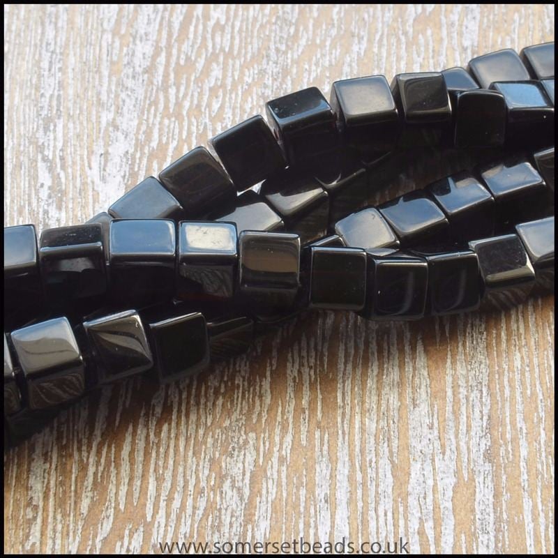 4mm Black Glass Cube Beads